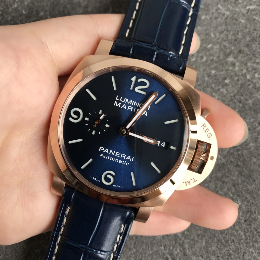 CBD Factory Panerai Luminor Marina Blue Dial Blue Leather Strap Goldtech Bezel (PAM01112) 1:1 Super Clone – DDP.9010 Movement Bold 382